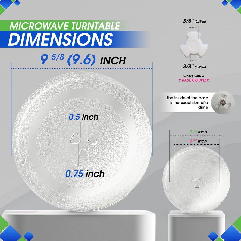 Small Microwave Plate Replacement 9.6 Inch Fits Microwave Glass Turntable From Many Brands - Perfect Fit Oven Microwave Plates Cooking Tray Replaces the Microwave Turntable Plate Round Dish 9 5/8”