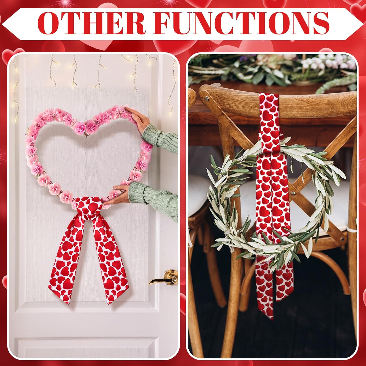 VitalCozy Wreath Sash Set - Elegant Pink Heart Ribbon for Indoor/Outdoor Decor | 4.5" W x 56" L