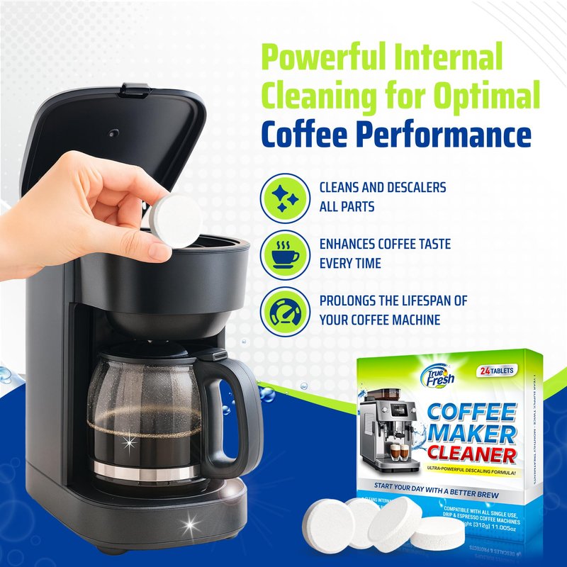 True Fresh Coffee Machine Descaler & Cleaner Tablets - 24 Count, 1 Year Supply, Deep Clean, Removes Limescale & Hard Water Buildup, for Keurig, Nespresso, Breville, Delonghi, Ninja, Miele, Jura Makers