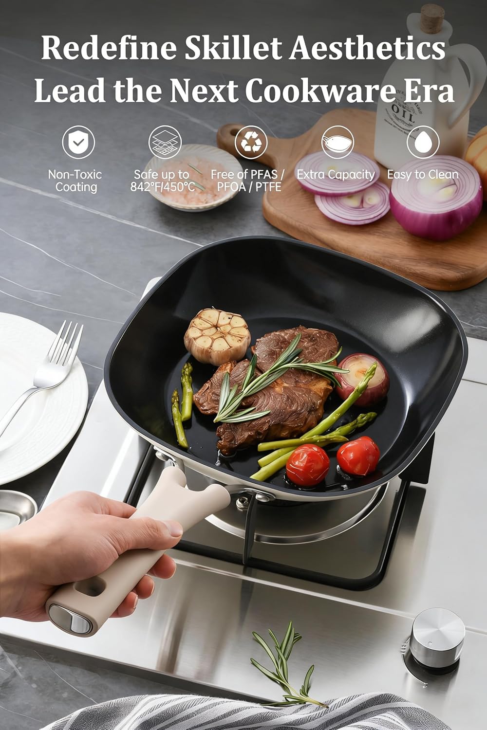 Skiennix 8-Inch Ceramic Nonstick Frying Pan - Eco-Friendly, PFAS & PFOA-Free, Induction Compatible