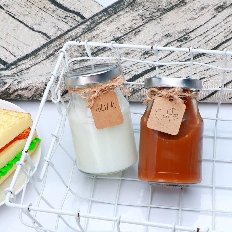 Woaiwo-q 16Pack 6oz Glass Milk Bottles, Glass Jars, Canning Jelly Jars with Silver Lids, Glass Yogert Jars, Clear Glass Milk Jars Ideal for Jam, Honey, Wedding Favors, Shower Favors