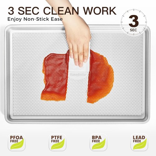 HONGBAKE Baking Sheet Pan Set - Nonstick Cookie Sheets with Diamond Texture | Heavy Duty Silver Pans