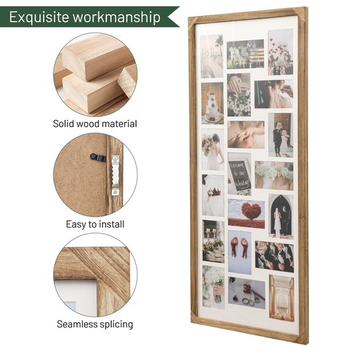 Wodhels 41x17 Inch Large Collage Picture Frame,Wood Multi Photo Frames,20 Openings for 4x6 Photos,Wall-Mounted Photo Display，Carbonized Brown