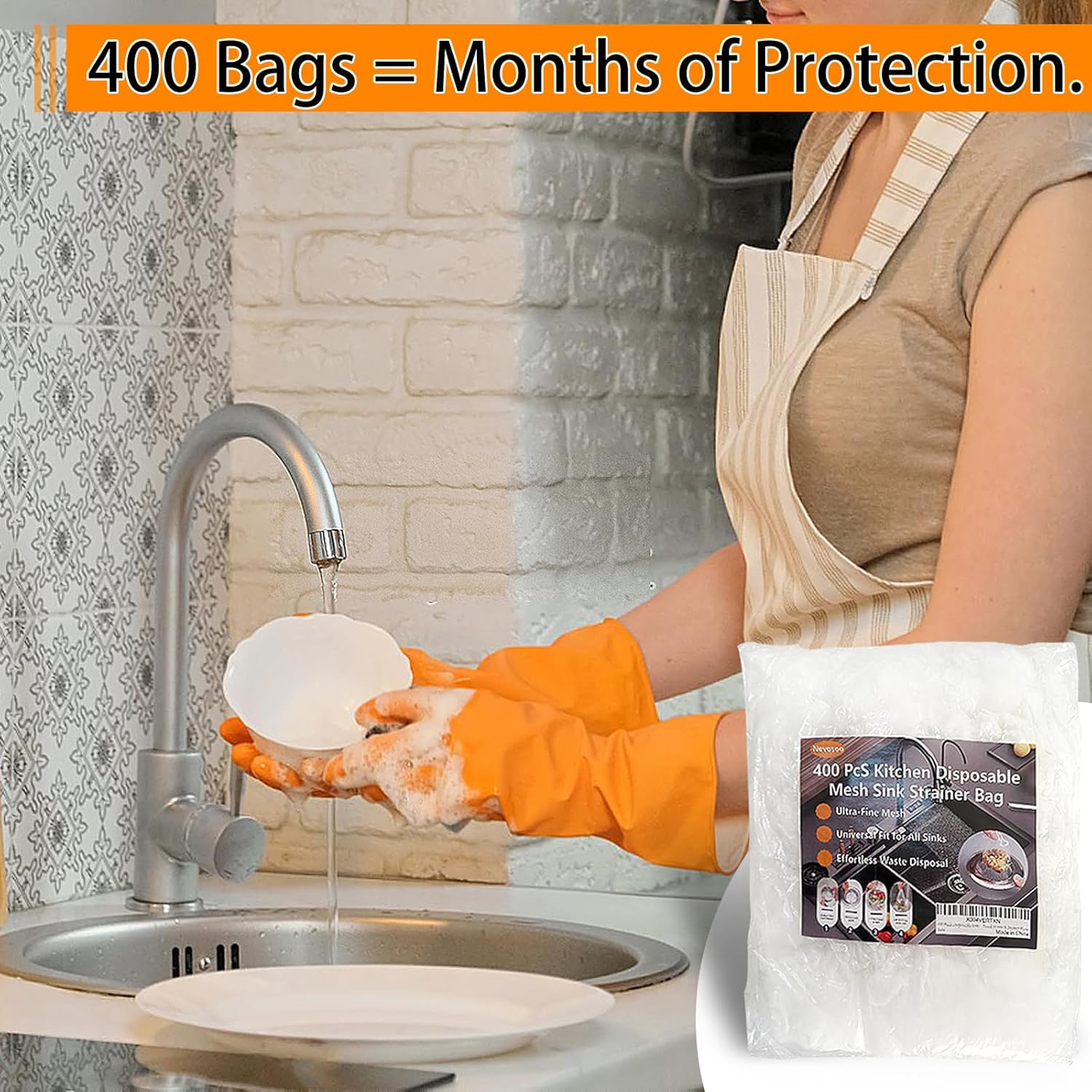 Skiennix 400 Pack Disposable Sink Strainer Bags - Ultra-Fine Elastic Mesh Food Catcher for Kitchen Drains