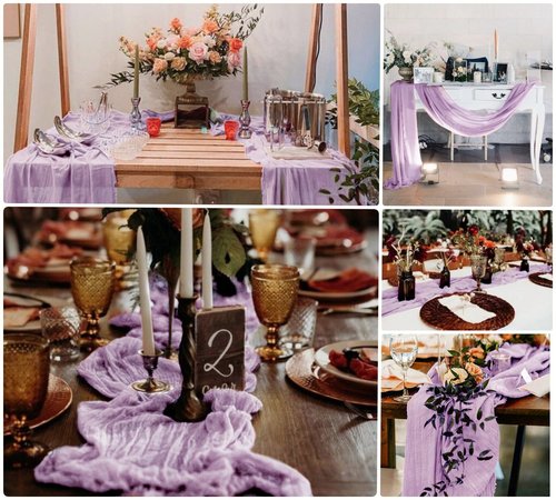 30 Pcs Lavender 10FT Cheesecloth Table Runner 23" x120" Boho Gauze Table Runner Romantic Cheese Cloth Table Runners for Wedding Arch Bridal Shower Baby Shower Birthday Party Anniversary Banquet Décor