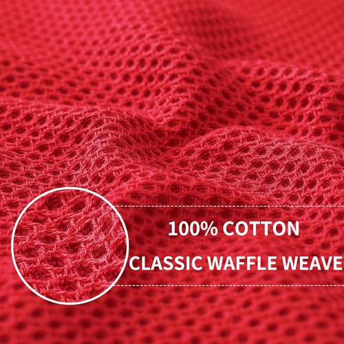 Homaxy Kitchen Dish Cloths - Ultra Soft 100% Cotton Waffle Weave, Quick Drying, 12 x 12 Inches, 6-Pack, Red