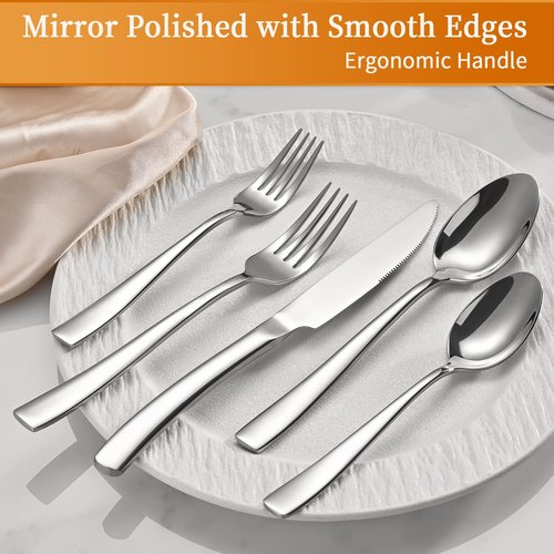 40-Piece Silverware Set, Heavy Duty Stainless Steel Flatware Cutlery Set Service for 8, Food-Grade Utensil Sets for Home Restaurant, Dishwasher Safe