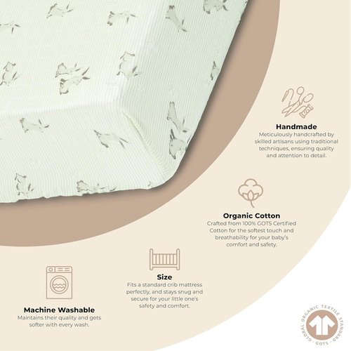 Crane Baby Organic Cotton Crib Sheet - Soft, Breathable, Gender Neutral Bunny Design