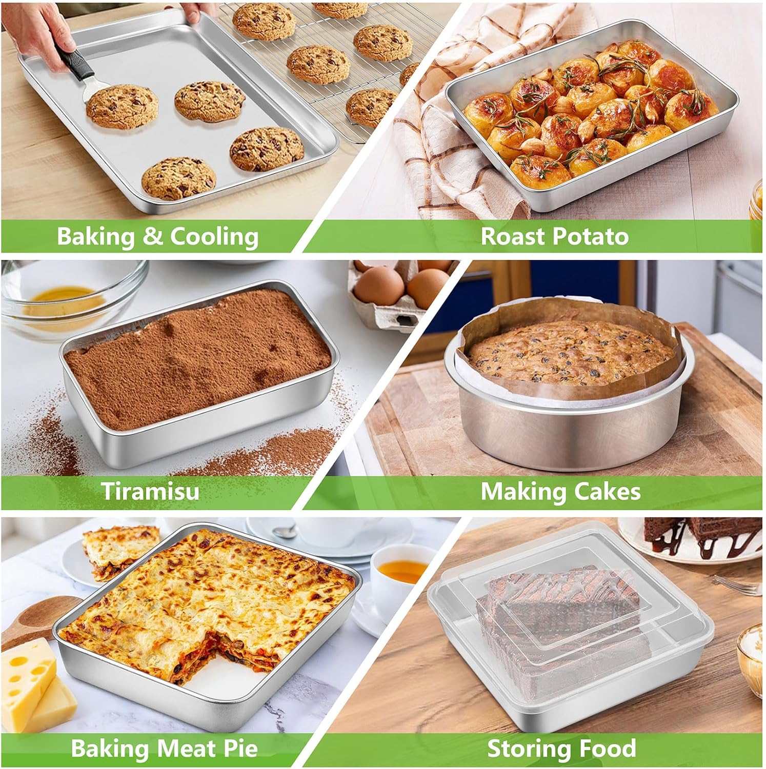 P&P CHEF Stainless Steel Bakeware Set - 11-Piece Baking Pans with Rack, Lasagna Pan, Muffin & Loaf Pans