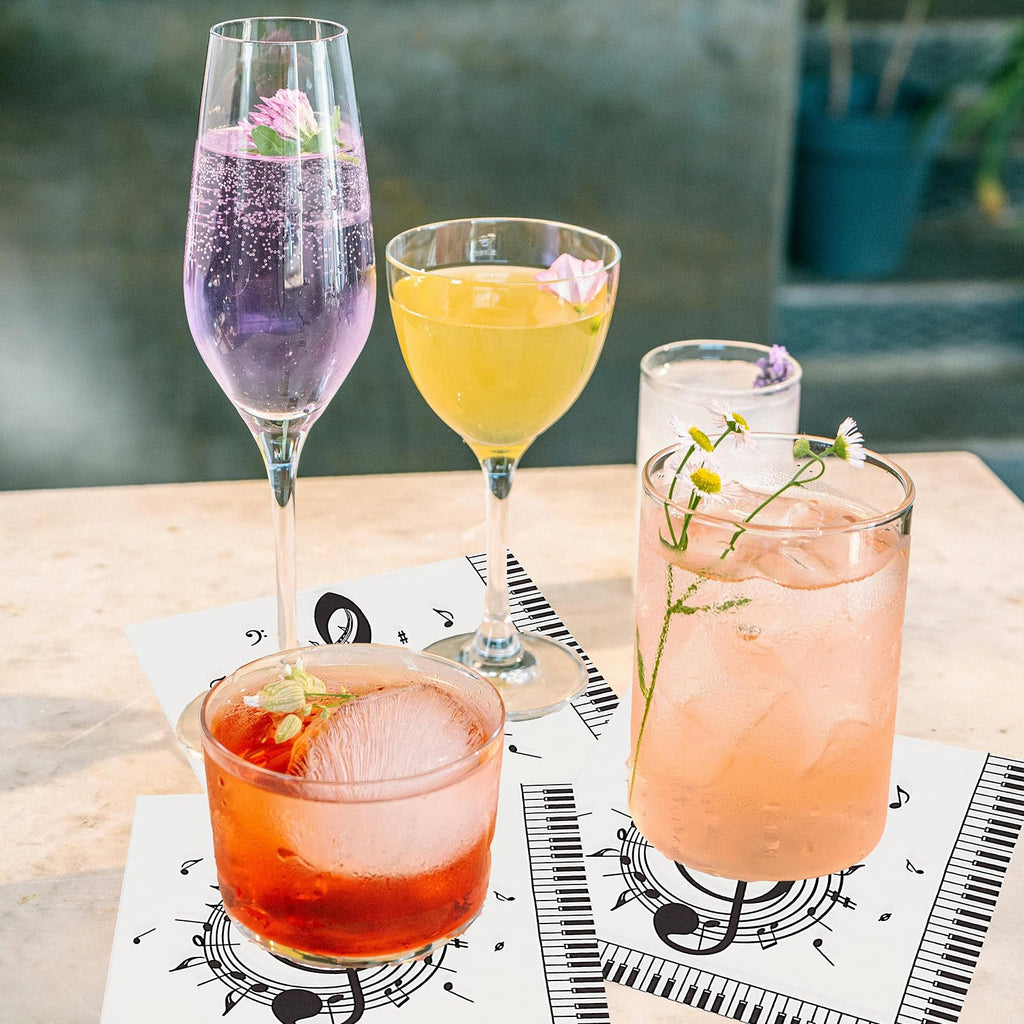 Jagrove 100 Count Disposable Paper Music Napkins 2 Ply Musical Notes Piano Keys Print Decorative Beverage Guest Luncheon Dinner Cocktail Napkins for Music Themed Party, 6.5X6.5 Inches Folded