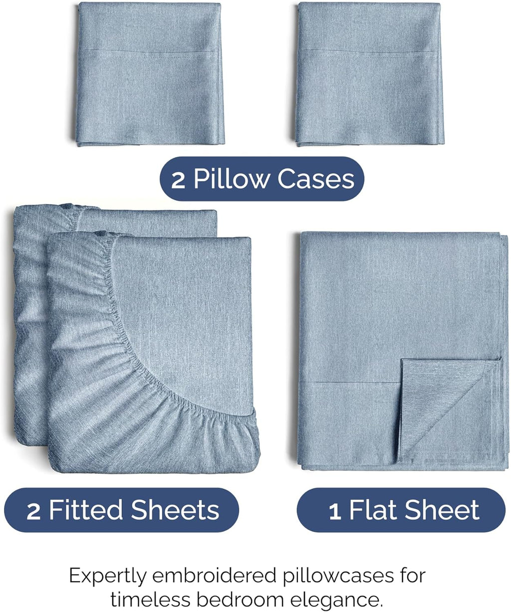 Split King Size 5-Piece Sheet Set - Comfy, Breathable Cooling Bed Sheets - Hotel Luxury Bedding in Blue