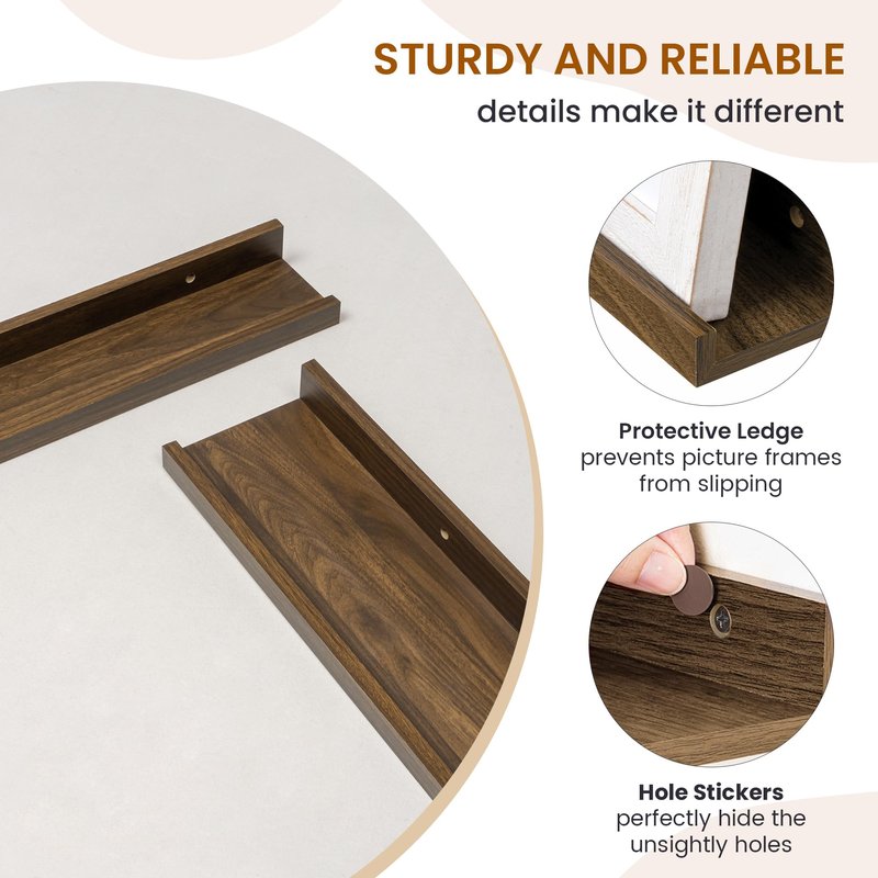 Axeman Picture Ledge Shelf, Floating Shelves for Wall Decor Storage Set of 6, 48 inch Floating Wall Mounted Shelves, Shelves with Lip for Living Room, Bedroom, Nursery, Bathroom, Kitchen, Walnut