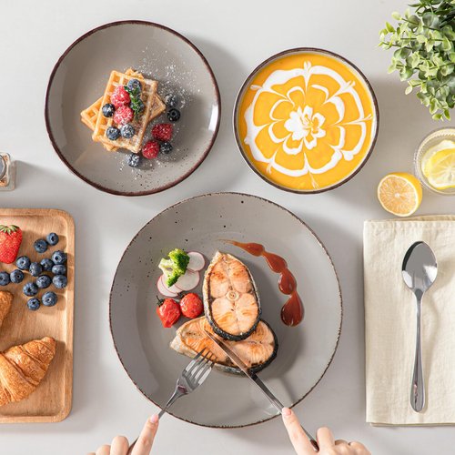 vancasso Navia Dinnerware Sets, Stoneware Plates and Bowls Sets, Dinner Salad Dessert Plates and Cereal Bowls Set, Dishes Set for 4, Spray Spot Patterned, Multi-Color