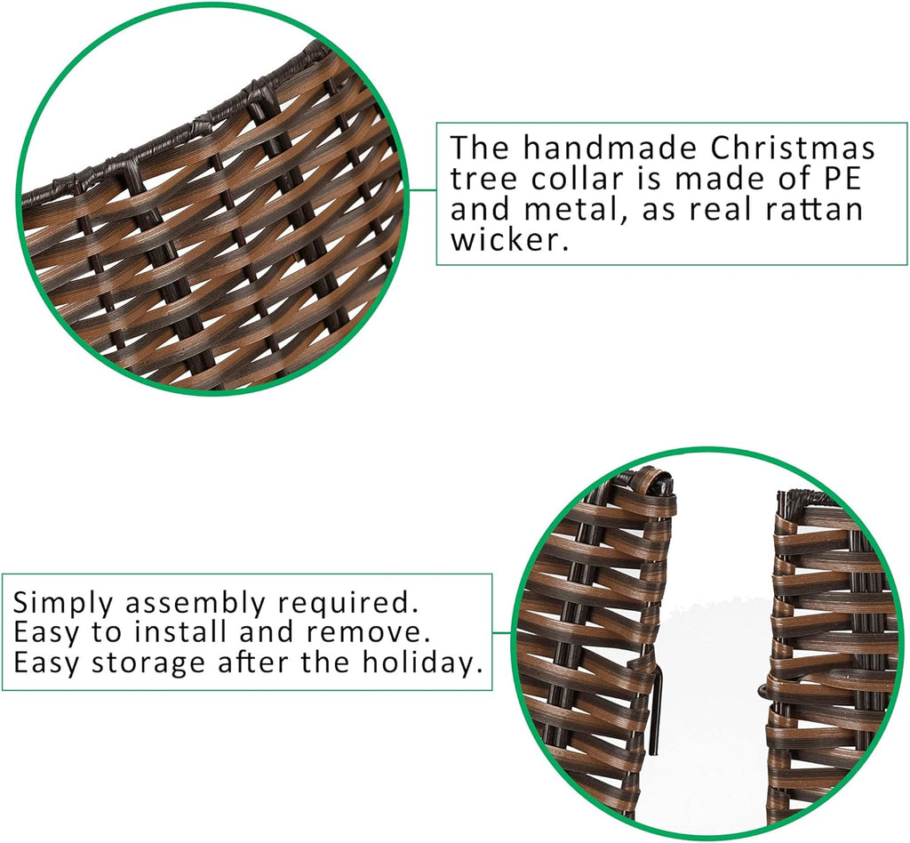 Skiennix Christmas Tree Collar - 23’’ Handmade Rattan Wicker Stand for Holiday Decoration