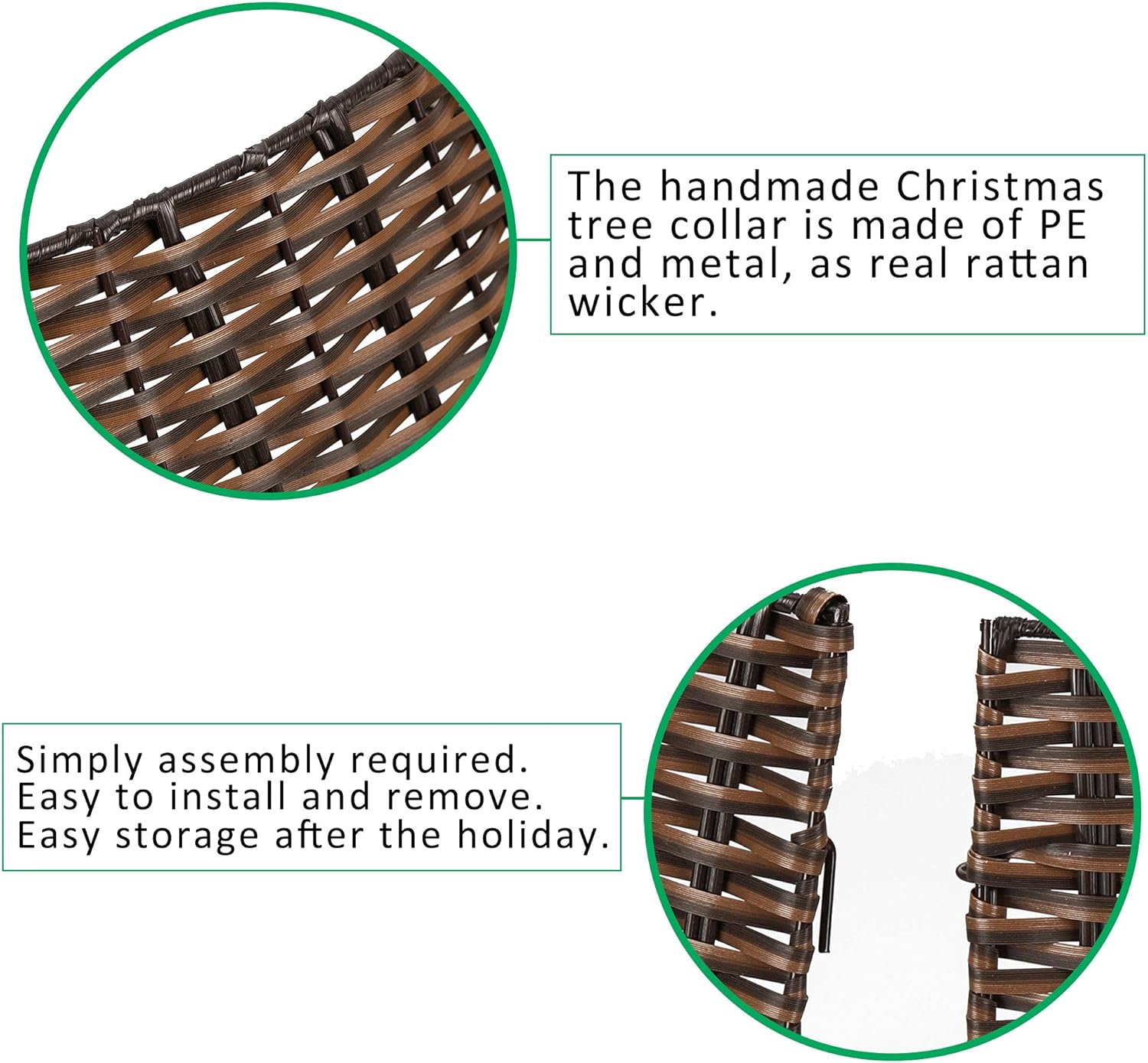Skiennix Christmas Tree Collar - 23’’ Handmade Rattan Wicker Stand for Holiday Decoration