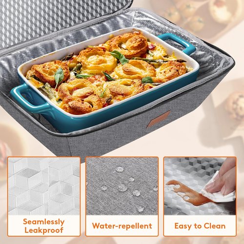Lifewit Insulated Casserole Carrier - Thermal Tote for Hot or Cold Food | Fits 9"x13" Baking Dish, Gray