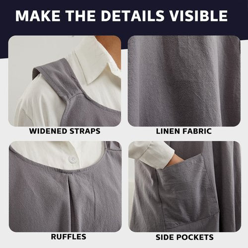 JaGely 2 Pack Japanese Linen Cross Back Aprons Kitchen Cooking Aprons for Women Men with 2 Pockets Cute Gardening Apron Dress for Cooking, Baking, Cleaning and Painting (Navy, Grey)