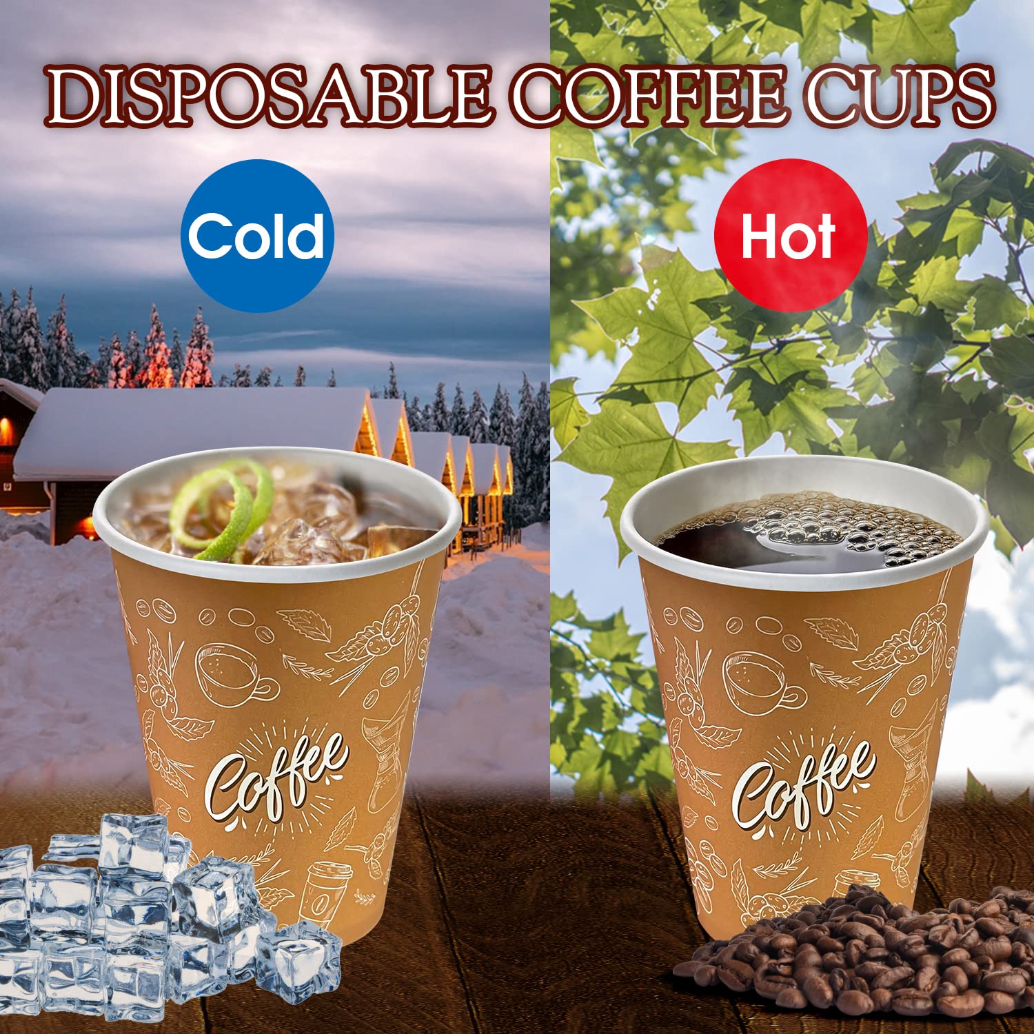 JOYEUX 100 Pack -12 oz Disposable Coffee Cups with Lids, Thickened Coffee Paper Cups -To Go Hot Cups for Party, Beverages, Tea, Hot Chocolate,Water, Juice