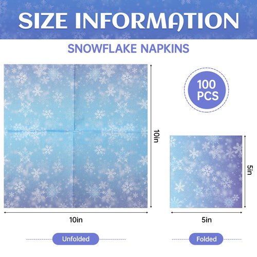 Janlaugh 100 Pcs Bulk Snowflake Paper Napkins Gradient Blue and Purple 3 Ply Disposable Party Napkins for Guest Wonderland Party Hand Towel for Winter Birthday Supplies (9.84 x 9.84 Inches)