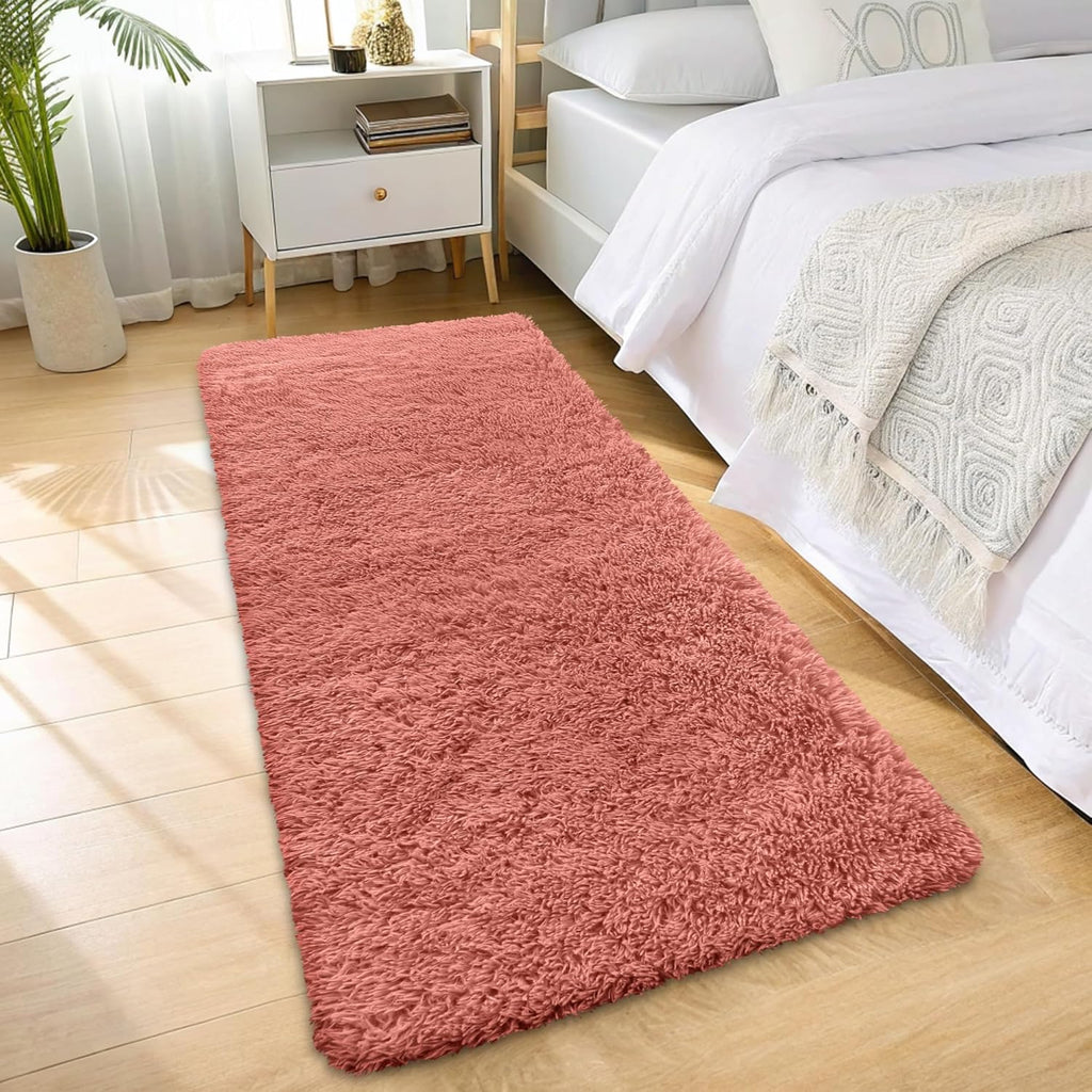 OLANLY Runner Rugs - Soft Fluffy Machine Washable 2x6 for Hallway, Bedroom & Living Room - Rust Red