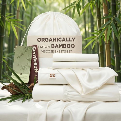Bedsure Bamboo Viscose Queen Sheet Set - Cooling Luxury Bedsheets for Hot Sleepers | Silky Soft | 18" Deep Pocket | Oeko-Tex Certified [White]