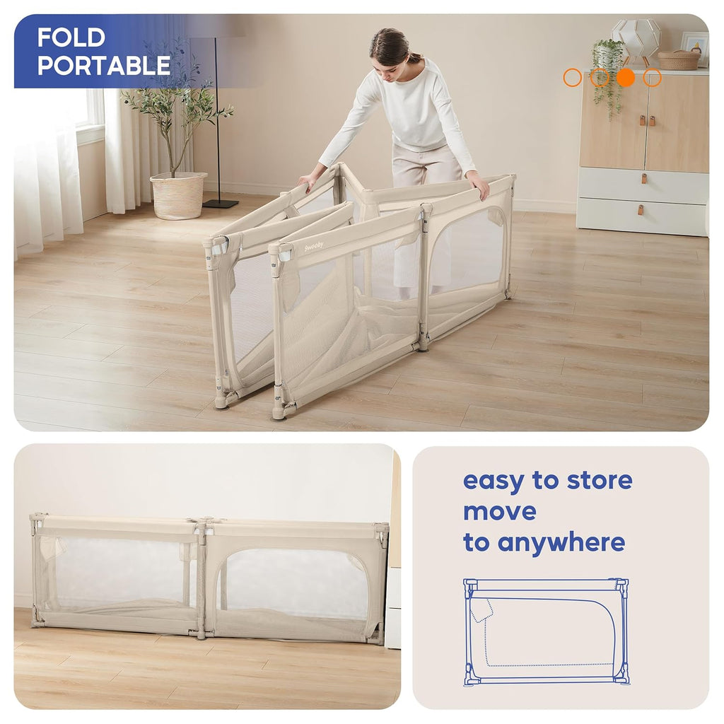 Sweeby Baby Playpen - Extra Large 79x71 Inch Foldable Playpen with Gate | Portable Indoor/Outdoor Use, Beige