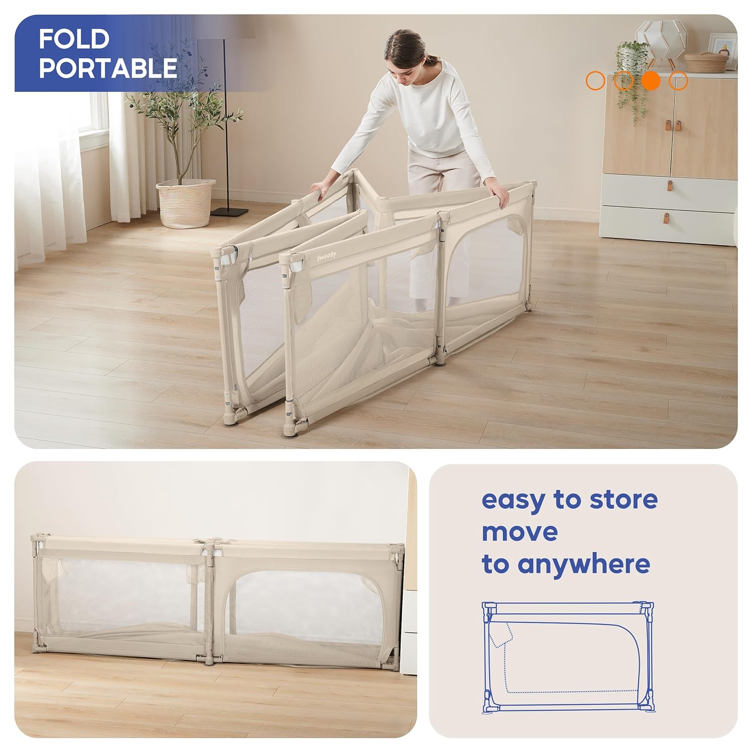 Sweeby Baby Playpen - Extra Large 79x71 Inch Foldable Playpen with Gate | Portable Indoor/Outdoor Use, Beige