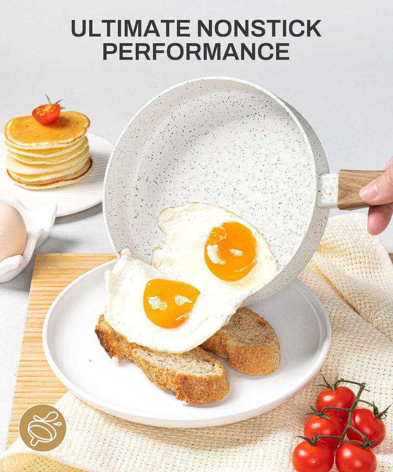 MICHELANGELO Small Frying Pan Nonstick - 6 Inch Single Egg Frying Pan, Mini Skillet with Stay-Cool Handle, Non-Toxic Omelette Pan, White
