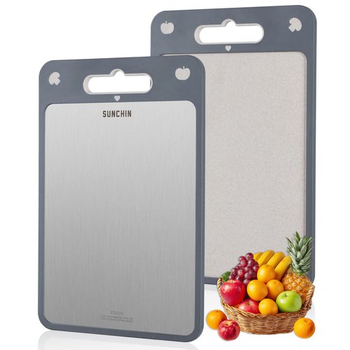 Cutting Board for Kitchen,Cutting Board Double Sided Food Grade,316 Stainless Steel and Wheat Straw PP, Easy to Clean Large Size 16”×11”
