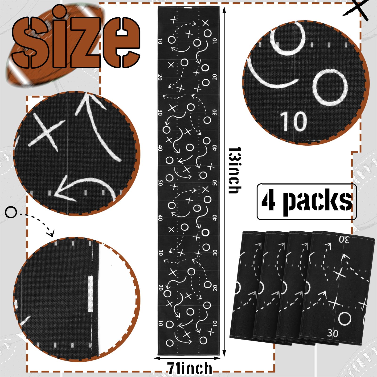 Sliner 4 Pcs Footballs Party Decorations Football Court Table Runner Touchdown Sport Party Kitchen Dining Table Runner for Footballs Themed Sport Game Day Decor 13 x 71 Inch