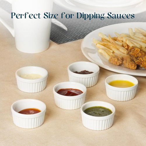 DOWAN Dipping Bowls - 1.5 Oz Mini Ramekins | Microwave & Oven Safe Set of 6 Soft White Condiment Cups