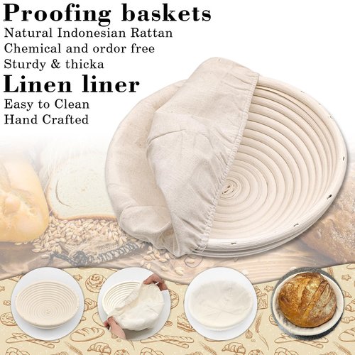 Amgkonp 22Pack Sourdough Bread Baking Supplies,25oz Sourdough Starter kit with Jar and 9 Inch Round & 10 Inch Oval Banneton Bread Proofing Basket,Sourdough Kit Gifts for Bakers Women Wife Mom