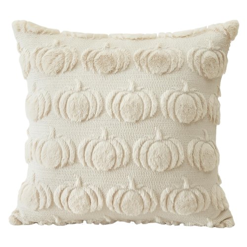 Artscope Fall Pillow Covers 18 x 18 Set of 2 Decorative Autumn Harvest Holiday Pumpkin Throw Pillow Cases Soft Plush Faux Fur Couch Cushion Case for Farmhouse Halloween Sofa Bed Room Home Decor-Beige