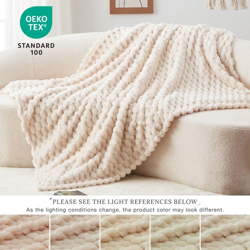 EXQ Home Fleece Throw Blanket for Couch and Bed, 3D Imitation Large Turtle Shell Jacquard Decorative Blankets, Plush Lightweight Fuzzy Flannel Blanket Suitable for All Seasons (50"×60",Beige)