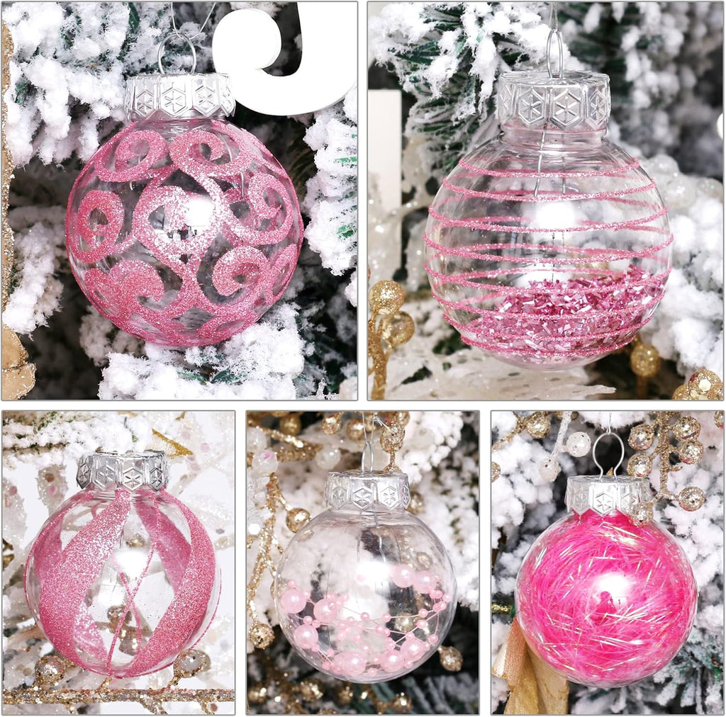 Regine Switzerland 30-Piece Christmas Ornaments Set - Shatterproof Clear Pink Baubles for Holiday Decor