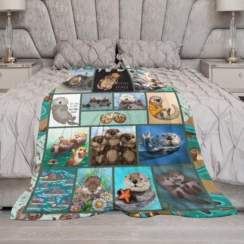 Sea Otter Blanket Otter Gifts for Girls Boys Woman Kids Ocean Throw Blankets Soft Blanket Warm Fleece Flannel Plush Blankets for Bed Sofa Couch 40"x50"