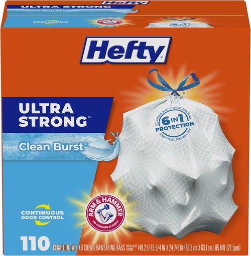 Hefty Ultra Strong 13 Gallon Trash Bags - Drawstring Closure & Odor Control | 110 Count, White