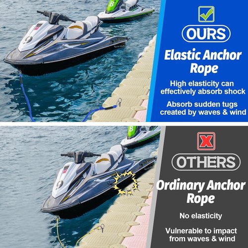 Bungee Dock Line by [Brand Name] - 7-14FT Elastic Anchor Line with Shock Absorption & Stainless Steel Hook for PWC, Jet Ski & Beach Use