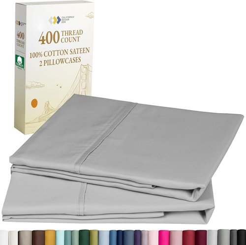 California Design Den King Size Pillowcase Set - 400 Thread Count, 100% Cotton Sateen, Soft & Breathable | Light Grey