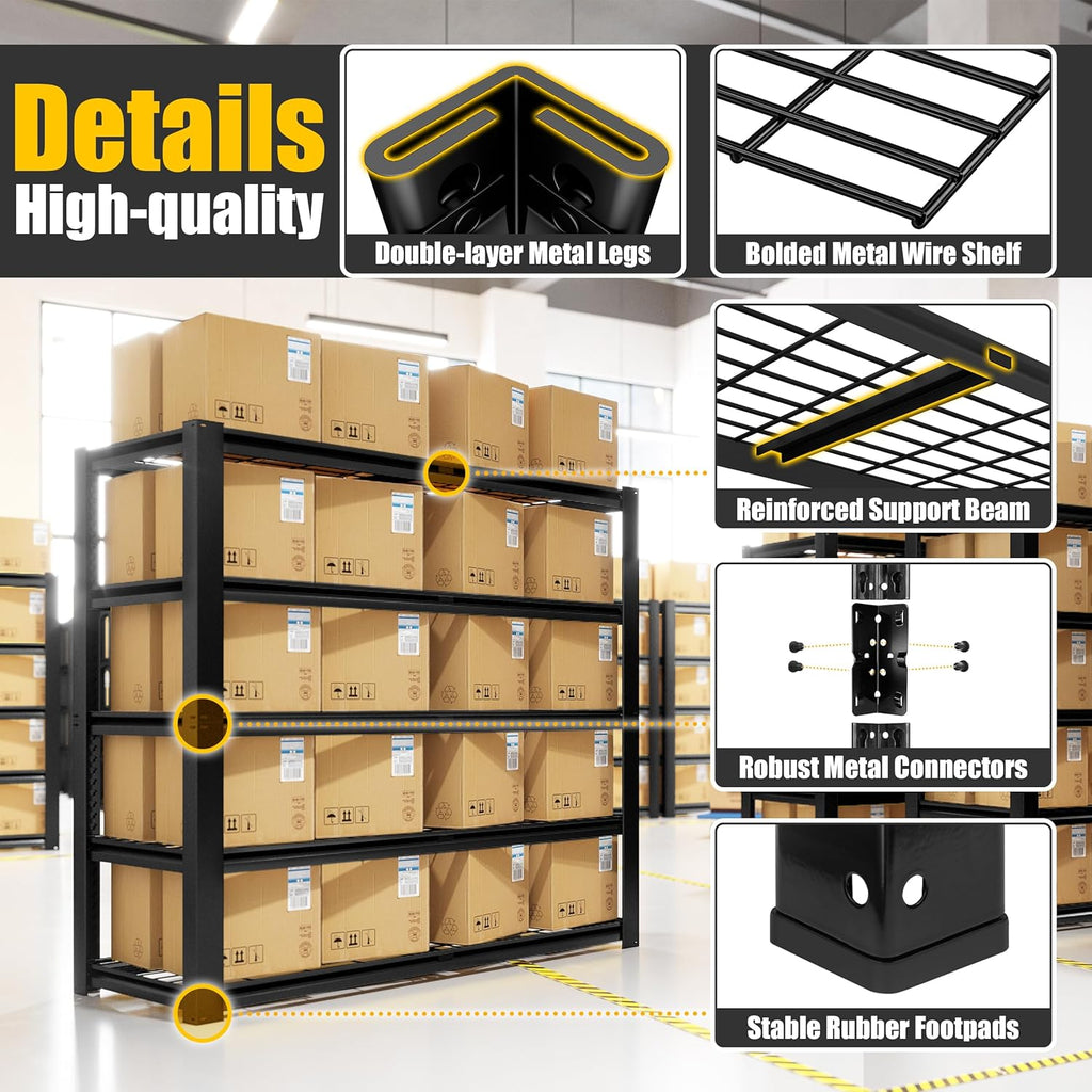 PrimeZone Heavy Duty Garage Shelving - 2200 LBS Capacity, 4-Tier Adjustable Metal Rack | 40" W X 20" D X 60" H