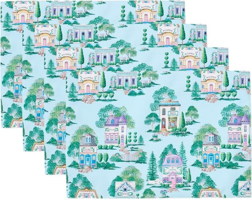 Lenox Spice Village Placemats - Set of 4, Blue, 13" W x 19" L | Stylish Table Decor