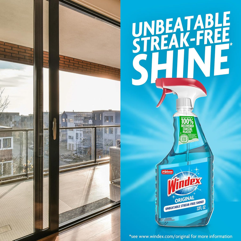 Windex Glass Cleaner Spray - Original Blue Scent | Prevents Leakage & Breakage | 23 Fl Oz (Pack of 2)