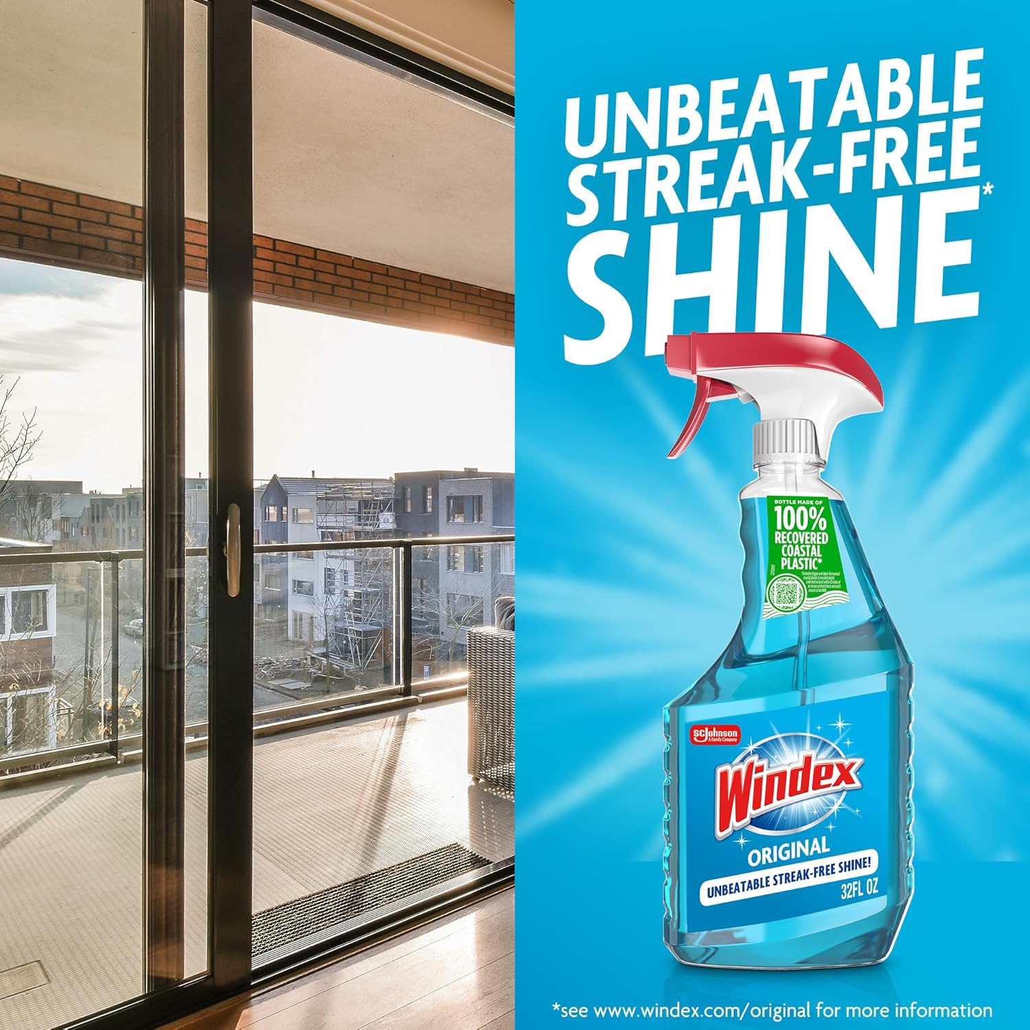 Windex Glass Cleaner Spray - Original Blue Scent | Prevents Leakage & Breakage | 23 Fl Oz (Pack of 2)