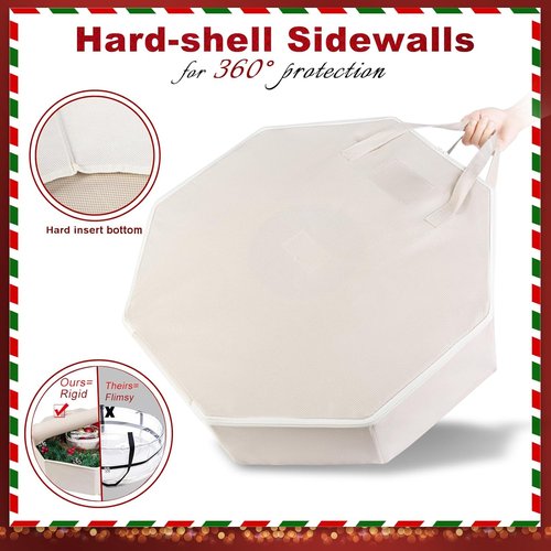 BrilliantJo Wreath Storage Case - Hard Shell 24-Inch Xmas Container with Pockets & Zipper | Durable 600D Oxford Fabric