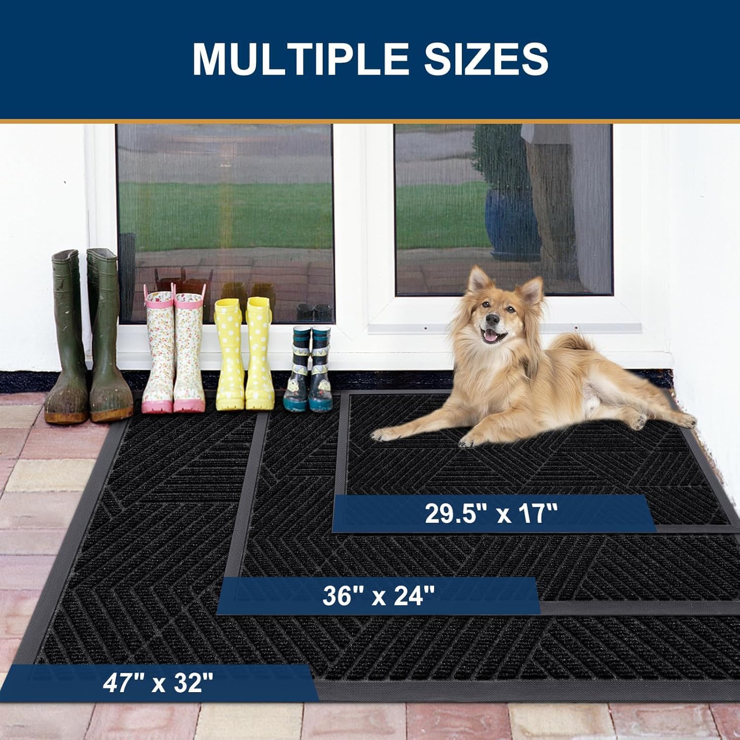 Smiry Heavy-Duty Rubber Doormat - Irregular Triangle Design | Traps Dirt & Moisture, Easy to Clean (29.5x17, Black)