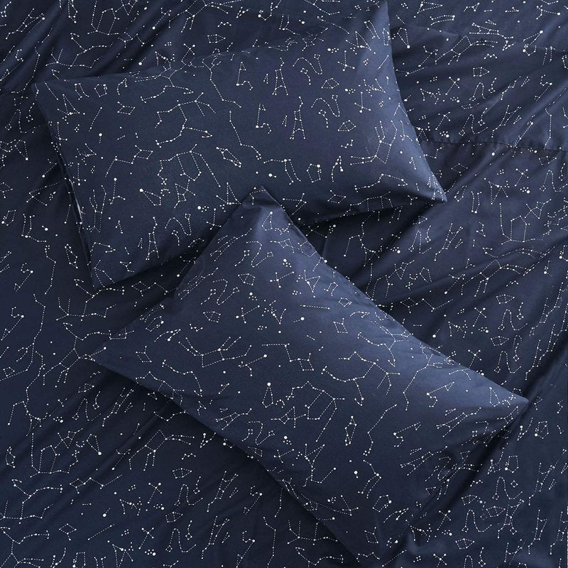 Wake In Cloud - Constellation Bed Sheets, 4-Piece Sheet Set, Celestial Space Witchy Star Galaxy Astrology Bedding, Deep Pocket, Navy Blue, Twin XL Size