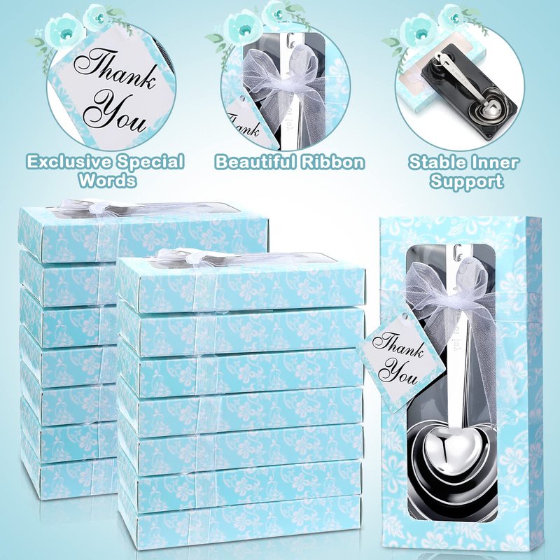 Yinder 50 Set Heart Shaped Measuring Spoons Wedding Favors for Guests Measuring Spoon Favors Gift with Gift Box and Thank You Card for Wedding Bridal Shower Baby Shower Birthday Souvenirs(Blue)