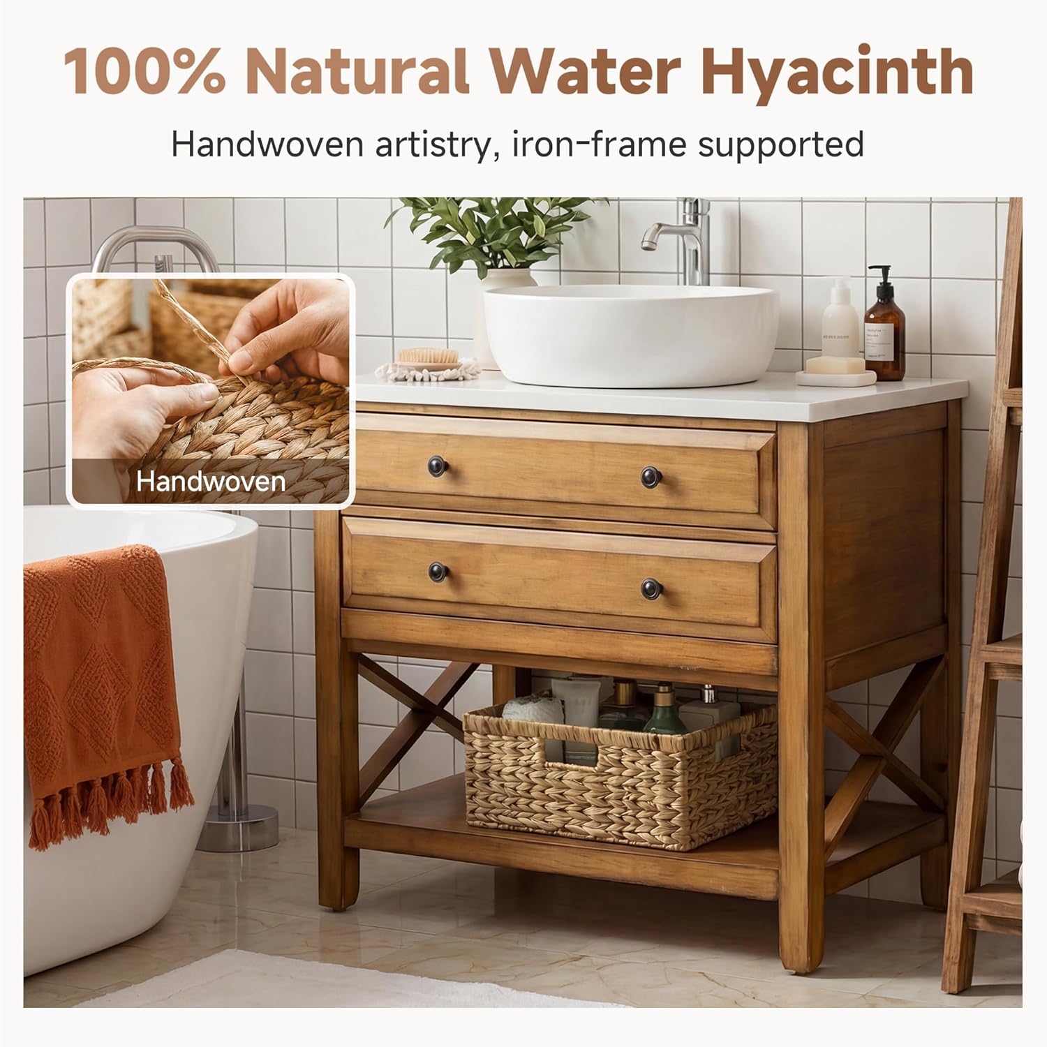 StorageWorks Large Wicker Storage Basket - Water Hyacinth with Built-in Handles | Perfect for Organizing