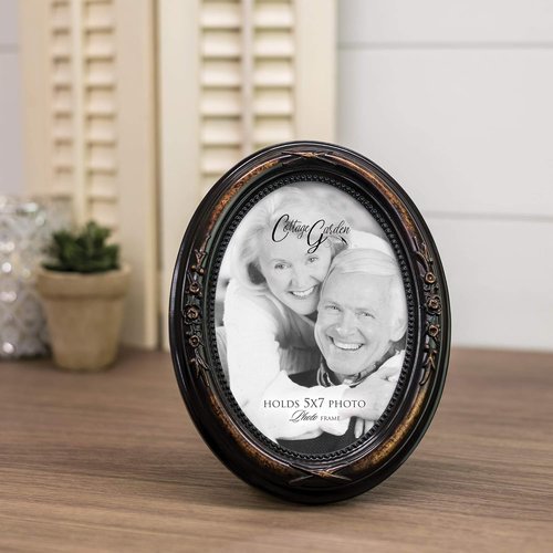 Cottage Garden Photo Frame - Personalizable Burlwood Finish | 5 x 7 Oval Design for Table & Wall