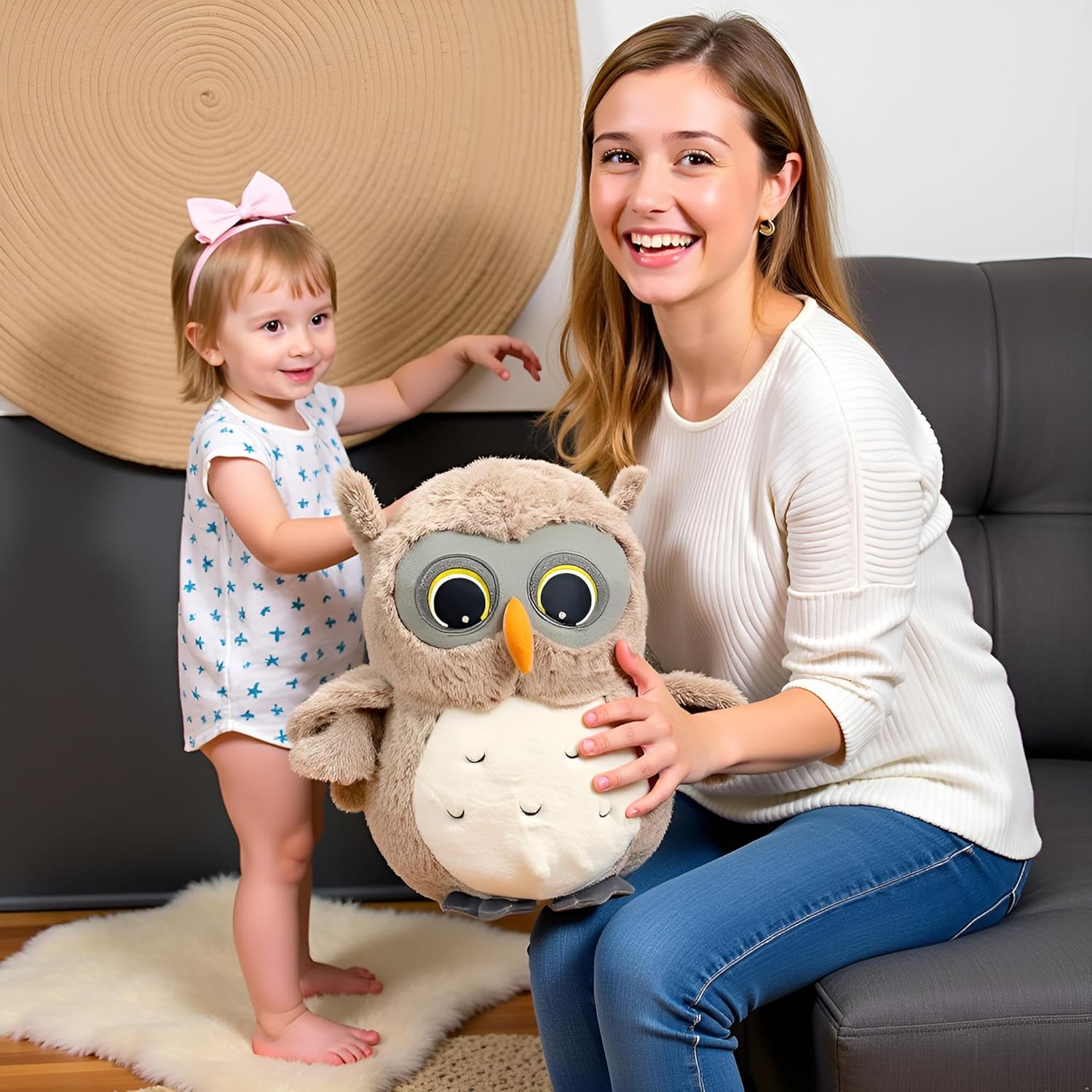 Ryttir 15.7 Inch Chubby Gray Owl Plush Toy - Fun Adventure Stuffed Animal for Kids & Room Decor